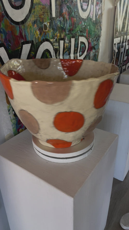 Ceramic Vessel, Orange & Tan